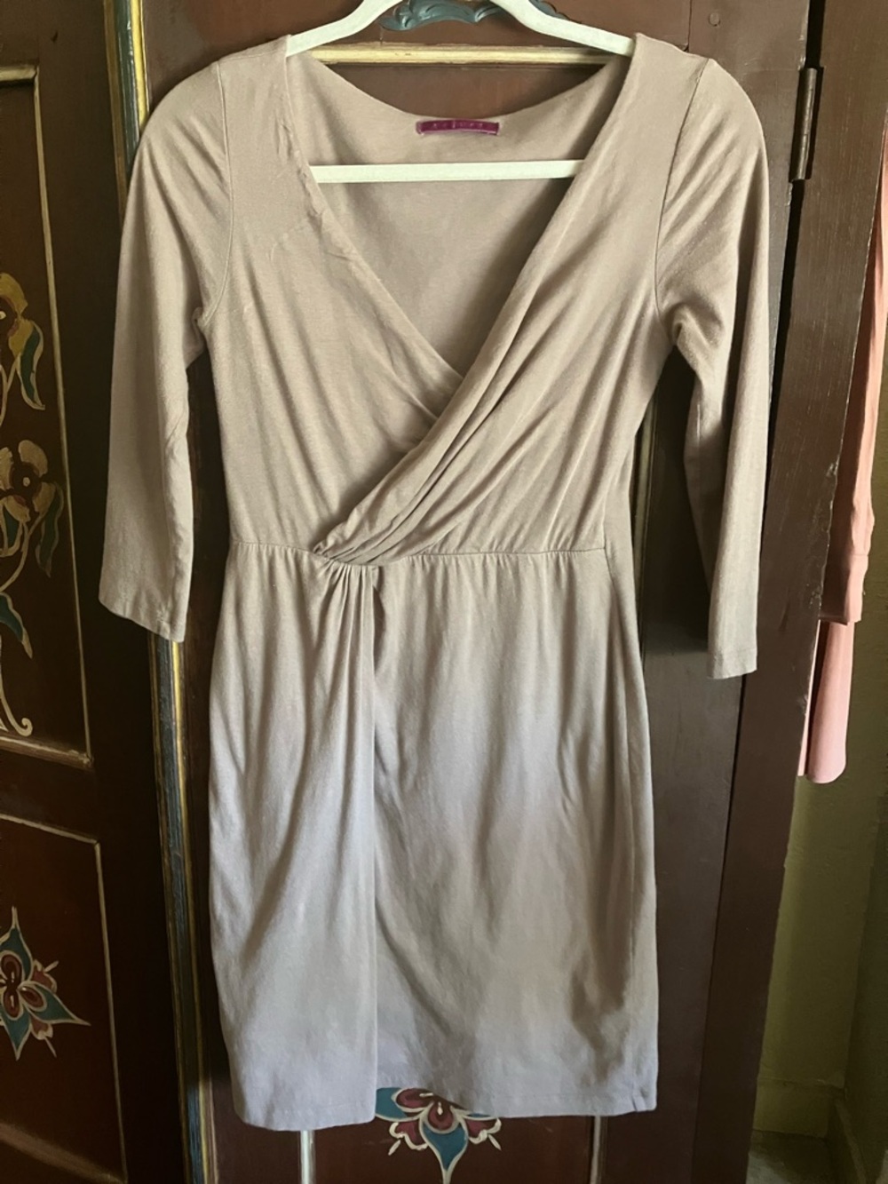 Taupe Wrap-Front Dress